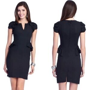 Rebecca Taylor Black Daria Peplum V Neck Fluttler Sleeve Mini Dress - 4
